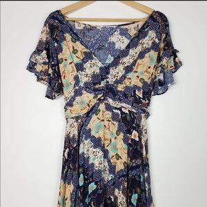 ATL flowy blue and cream summer dress XS
